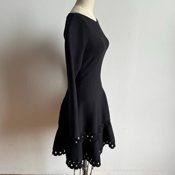 ALAÏA Laser Cut Black Wool Skater Dress - Picture 3 of 11